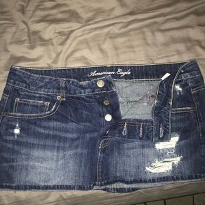 Denim mini skirt.